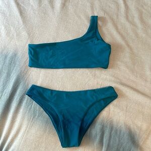 Zaful Teal One-shoulder Bikini. Size: Small.